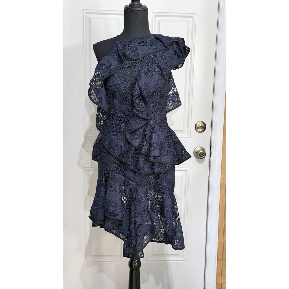 Acler Dress Women 4 Navy Bentley Lace Mini Ruffles Whimsigoth Party Steampunk
